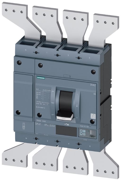Siemens, SENTRON, 3VA2 Molded Case Circuit Breaker 4-Pole 1250A, Breaking Capacity 35 kA, Fixed