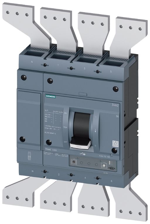 Siemens, SENTRON, 3VA2 Molded Case Circuit Breaker 4-Pole 1250A, Breaking Capacity 35 kA, Fixed