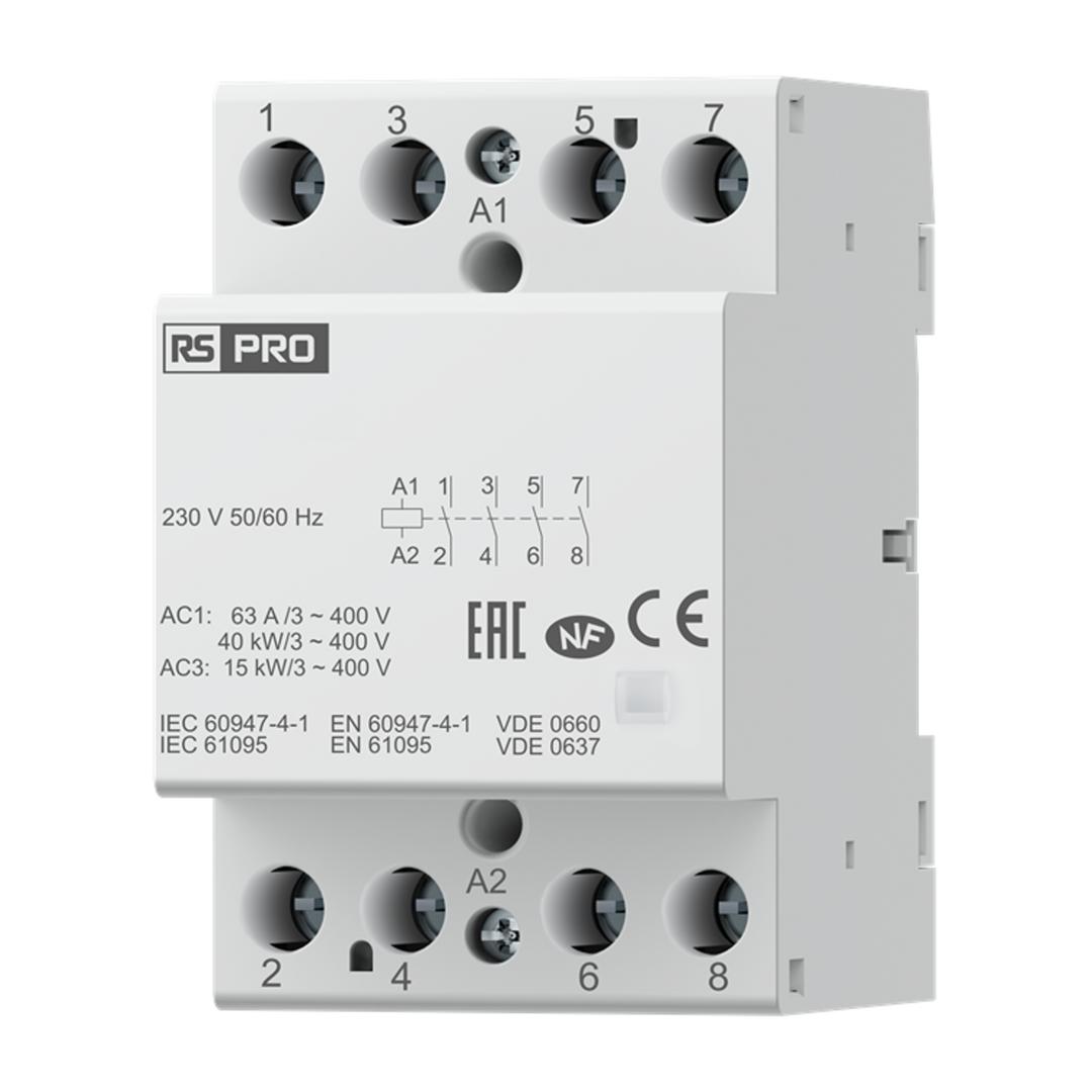 TieDex UK Installation Contactor, 230V ac Coil, 4-Pole, 63 A 230V ac, 4 NO