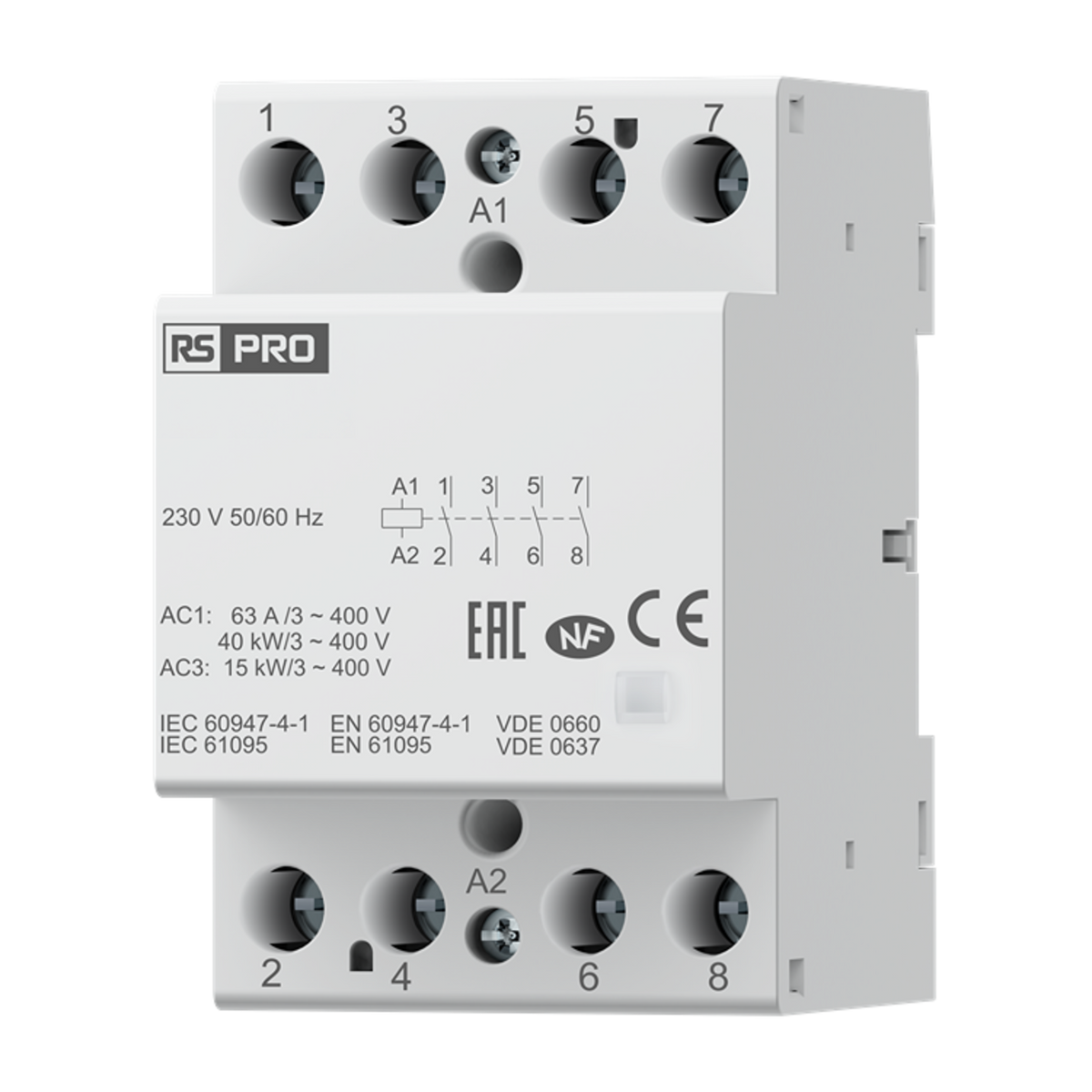 TieDex UK Installation Contactor, 230V ac Coil, 4-Pole, 63 A 230V ac, 4 NO