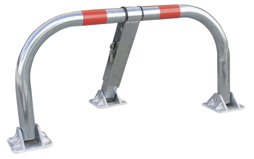 TieDex UK Grey Folding Parking Barrier, Red Tape, Galvanised Steel, Parking Barrier