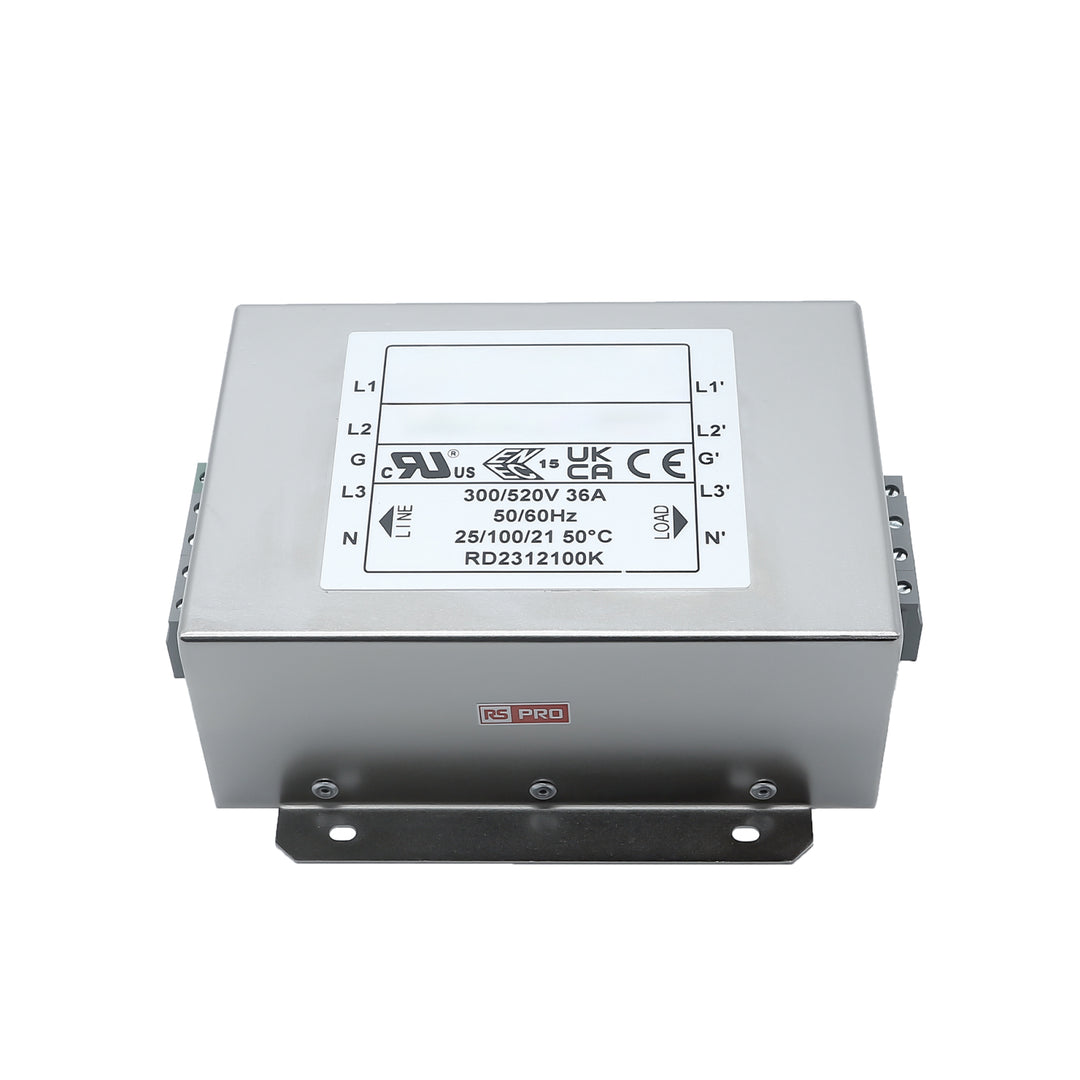 TieDex UK 36 A 520V ac 50Hz, 60 Hz, Chassis Mount Power Line Filter, Terminal Block 3 Phase