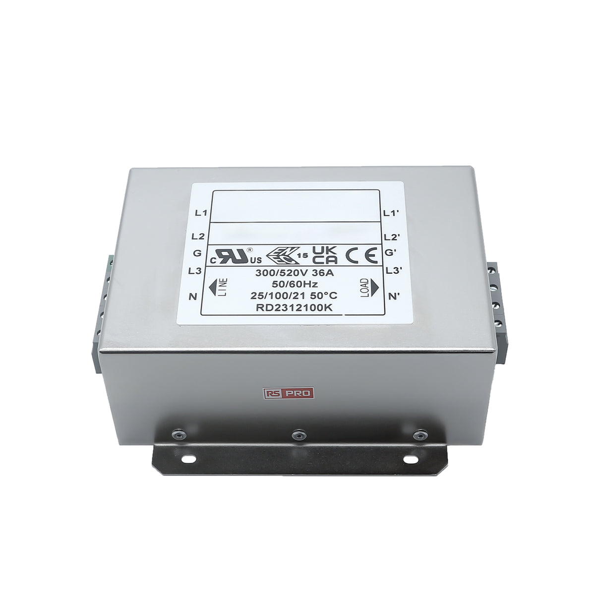 TieDex UK 36 A 520V ac 50Hz, 60 Hz, Chassis Mount Power Line Filter, Terminal Block 3 Phase