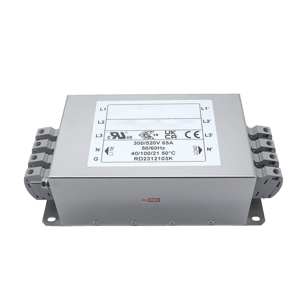 TieDex UK 65 A 520V ac 50Hz, 60 Hz, Chassis Mount Power Line Filter, Terminal Block 3 Phase