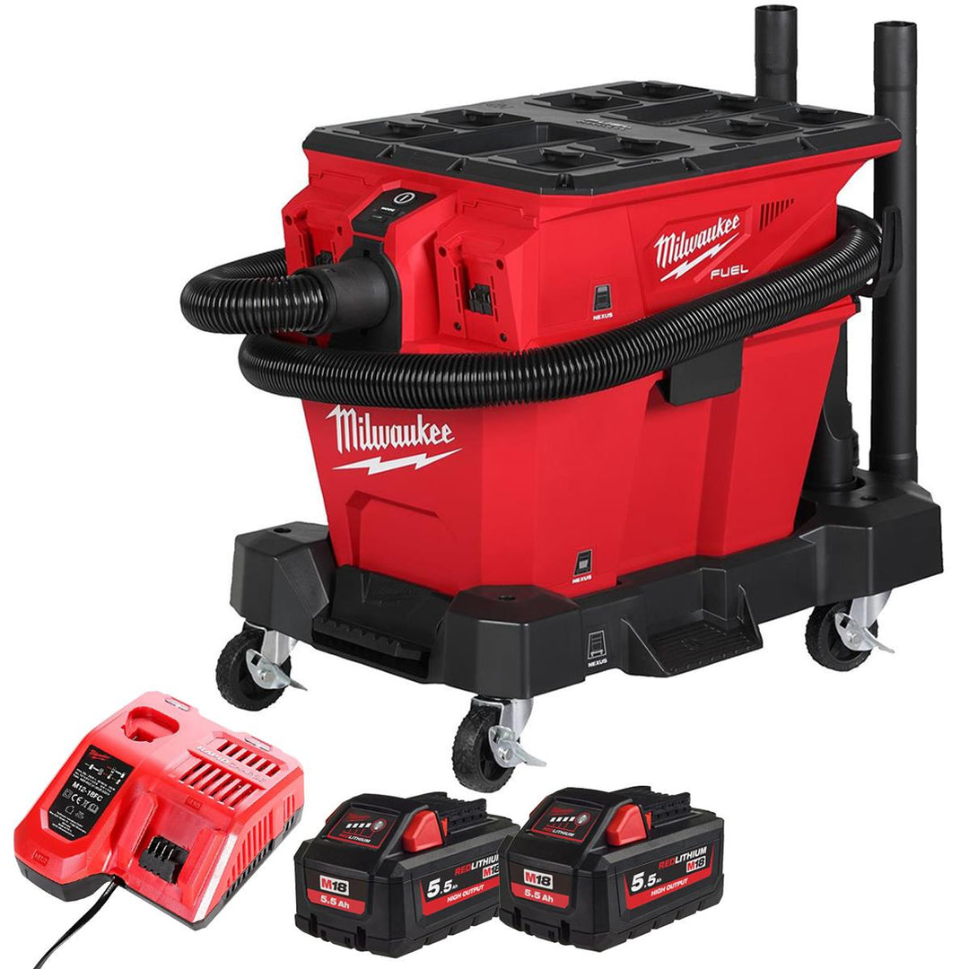 Milwaukee M18F2VC23LG2-0 36V Brushless Wet & Dry Vacuum Cleaner with 2 x 5.5Ah Battery & Charger