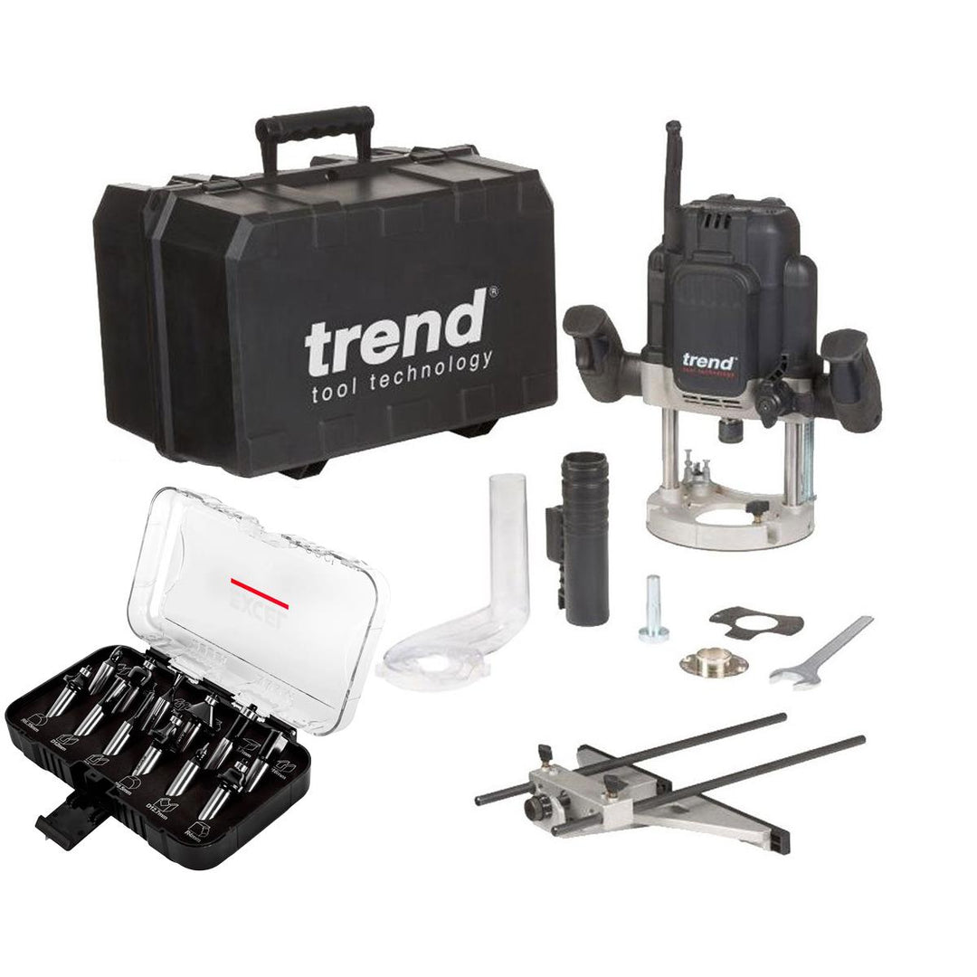 Trend T12EK 1/2" Variable Speed Plunge Router 2300W 240V With 12 Piece Set