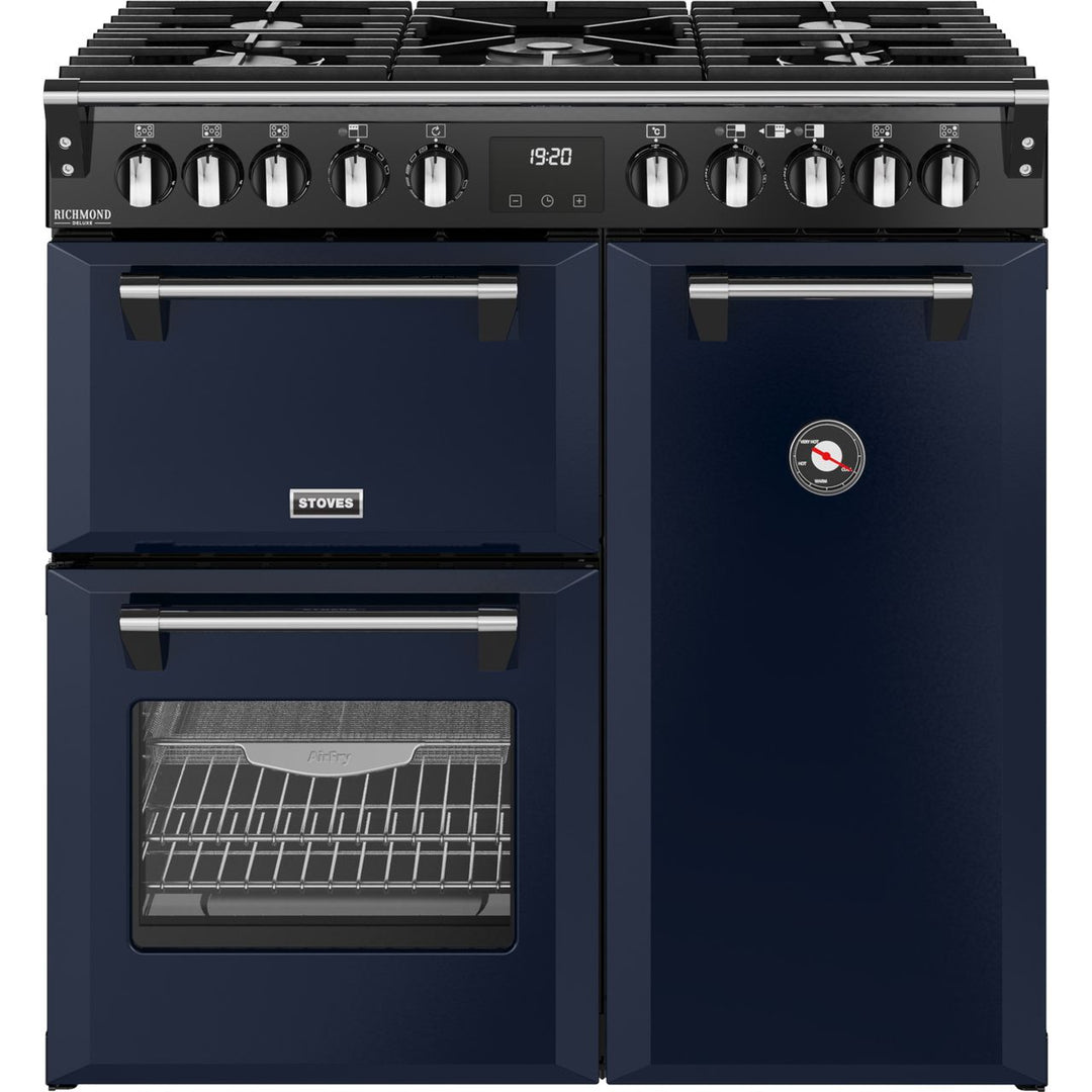 Stoves Richmond Deluxe 90DF 90cm wide Dual Fuel Range Cooker with Gas Hob - Midnight Blue