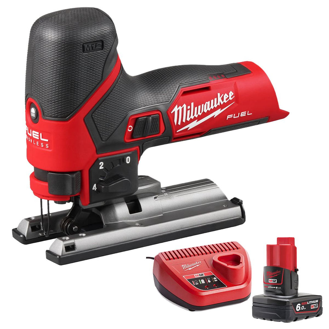 Milwaukee M12FJS-0 12V Fuel Brushless Bodygrip Jigsaw with 1 x 6.0Ah Battery &amp; Charger