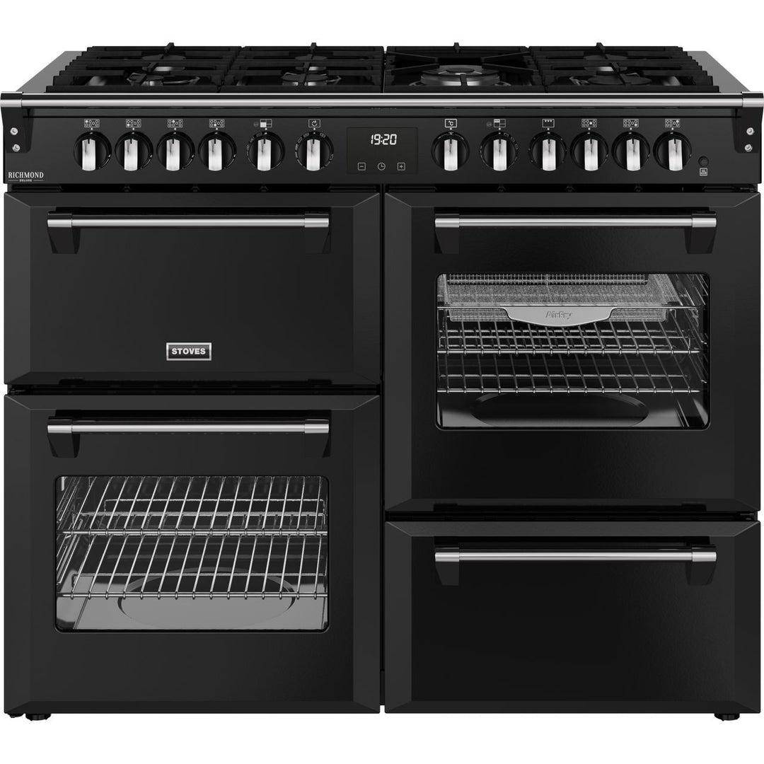 Stoves Richmond Deluxe 110cm wide Dual Fuel Range Cooker with Gas Hob - Black
