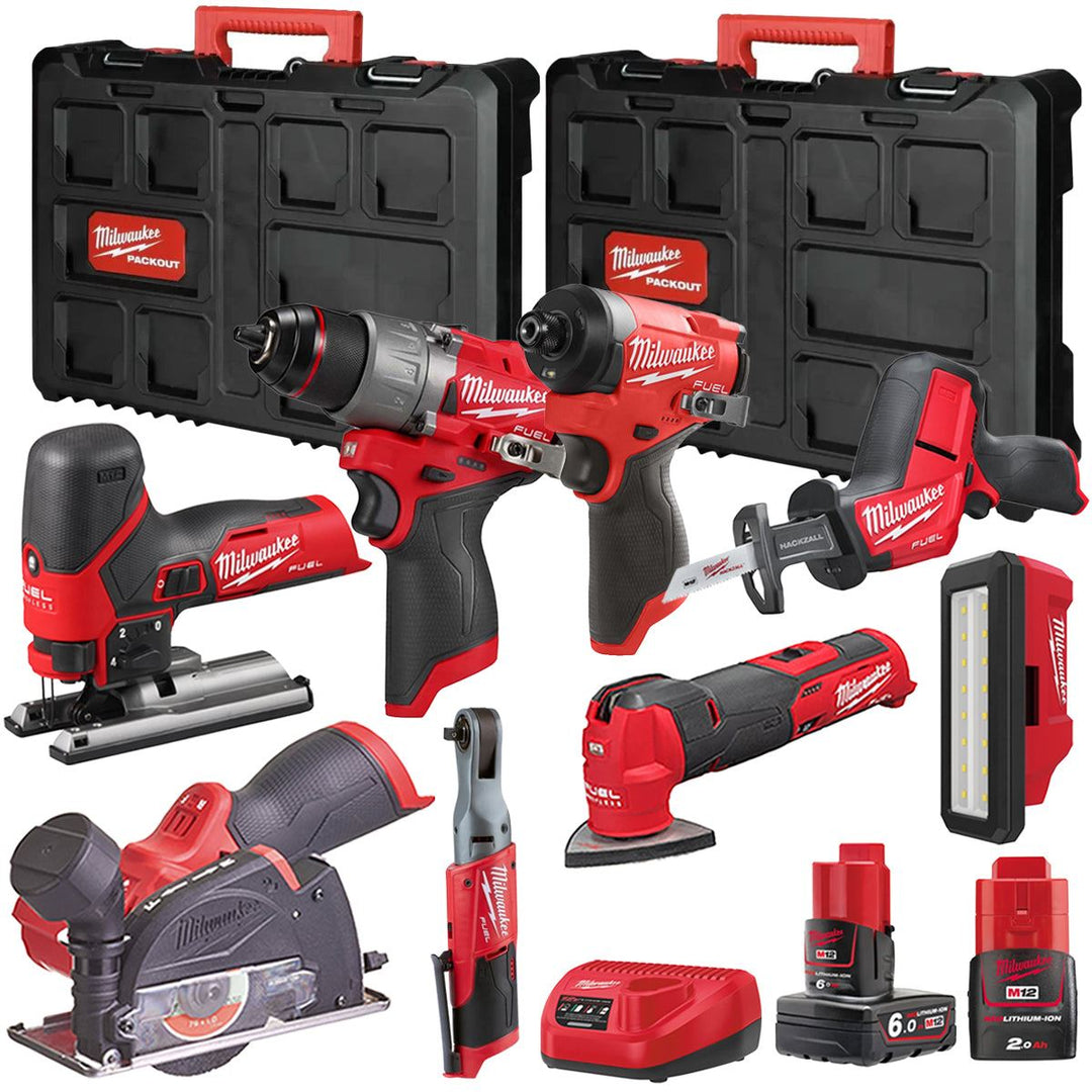 Milwaukee M12FPP7B2-647P 12V Fuel 8 Piece Powerpack Tool Kit with 1 x 6.0Ah & 2.0Ah Batteries, Charger & Case
