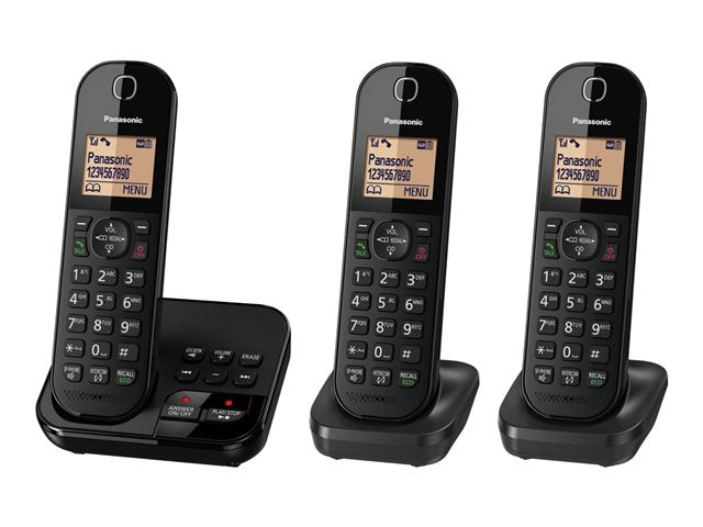 TieDex UK Panasonic KX-TGC423EB - cordless phone - answering system with caller ID/call waiting + 2 additional handsets - 3-way call capability