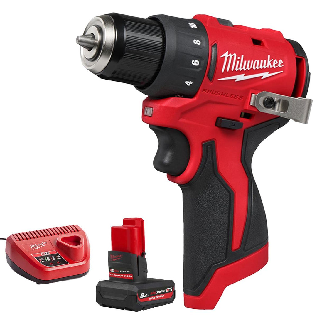 Milwaukee M12BLDDRC-0 12V Brushless Drill Driver with 1 x 5.0Ah Battery &amp; Charger