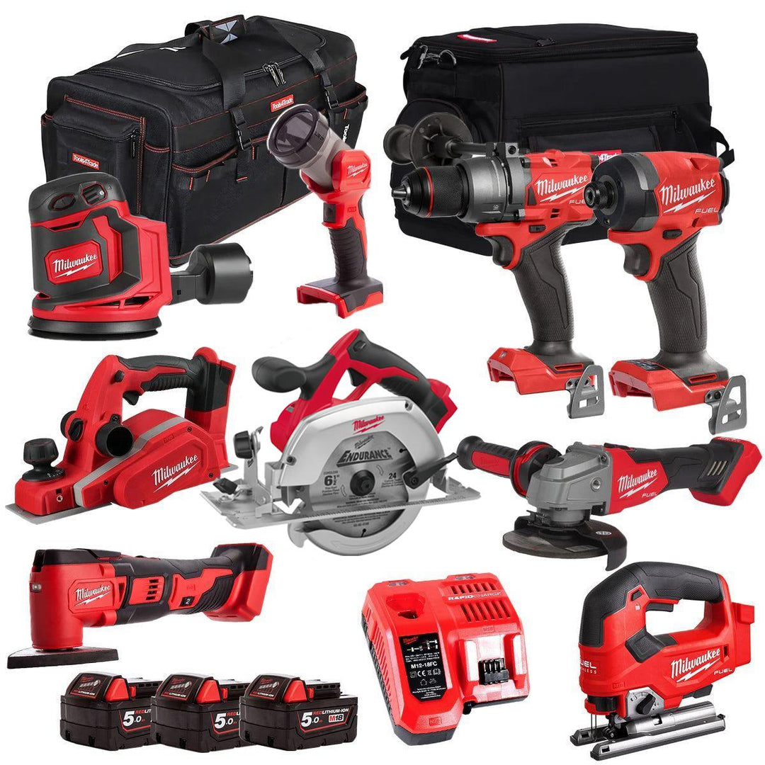 Milwaukee 18V 9 Piece Power Tool Kit with 3 x 5.0Ah Batteries T4TKITM-90