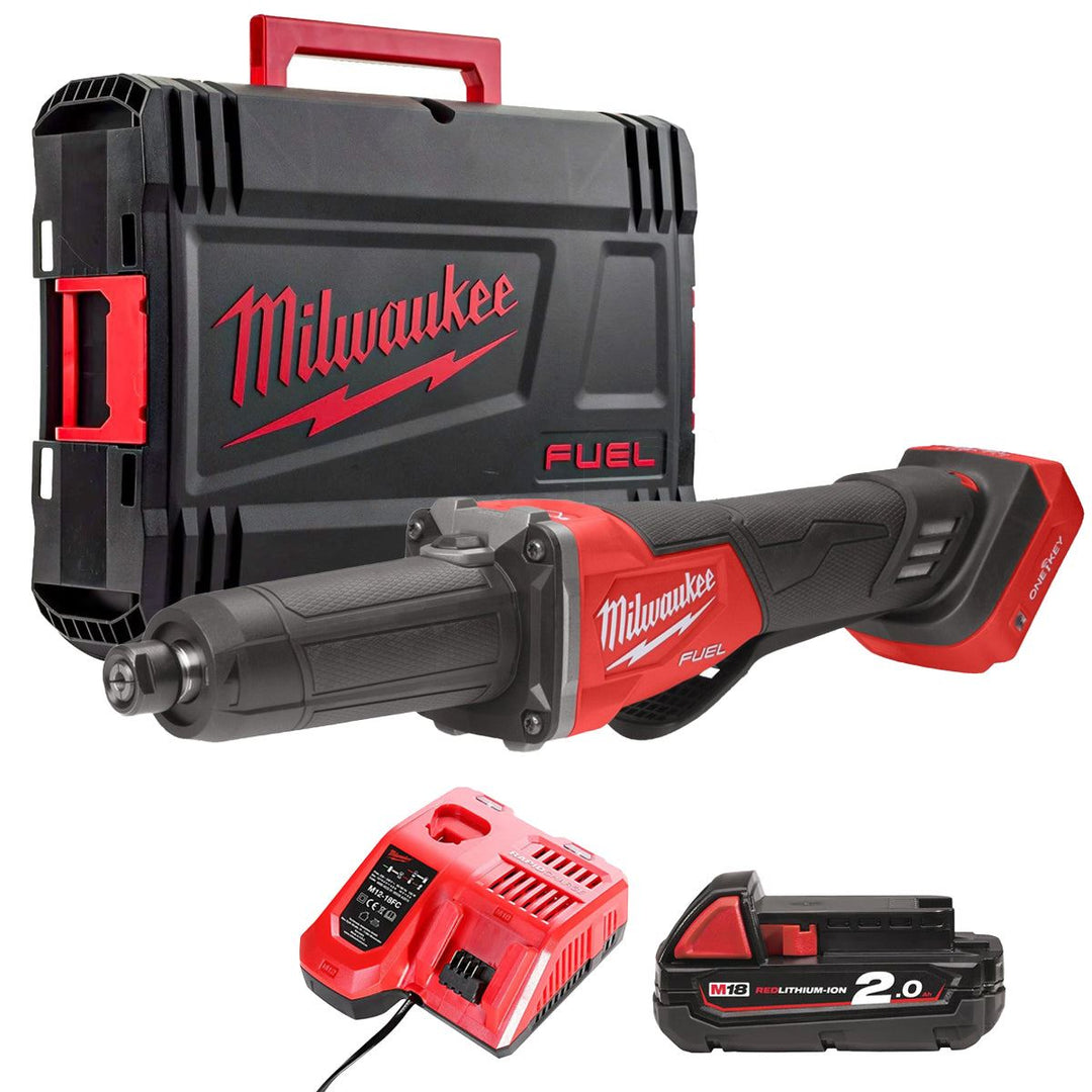 Milwaukee M18FDGROVPDB-0X 18V Brushless Braking Die Grinder with 1 x 2.0Ah Battery Charger & Case