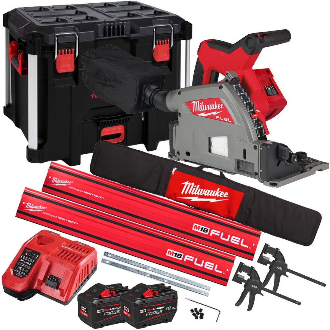 Milwaukee M18FPS55-0P 18V 165mm Fuel Brushless Plunge Saw with 2 x 12.0Ah Battery & Guide Rail Kit