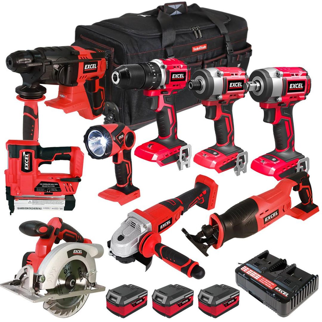 Excel 18V 9 Piece Combo Kit with 3 x 4.0Ah Battery & Charger EXL8995