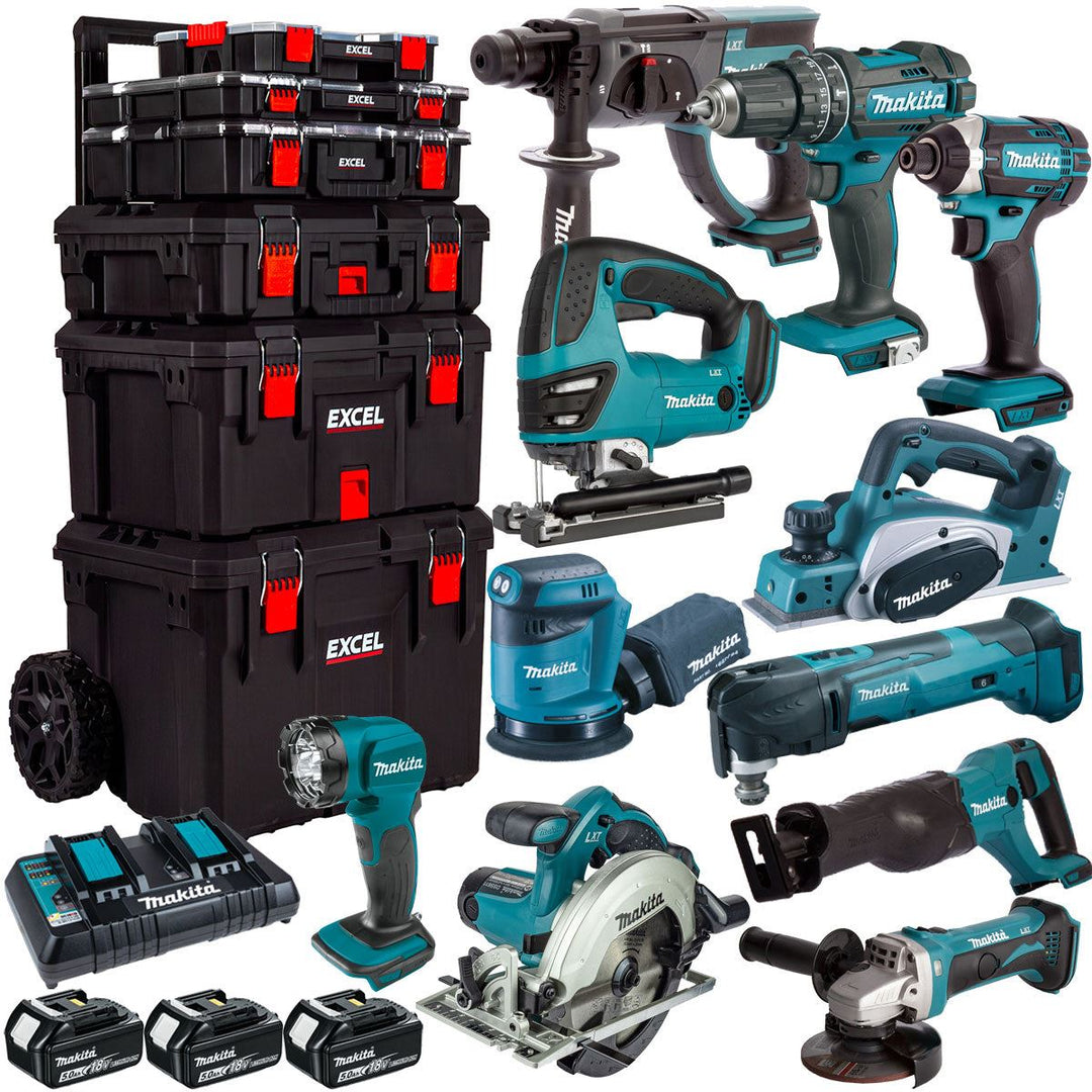 Makita 18V 11 Piece Power Tool Kit with 3 x 5.0Ah Battery & Trolley Toolbox