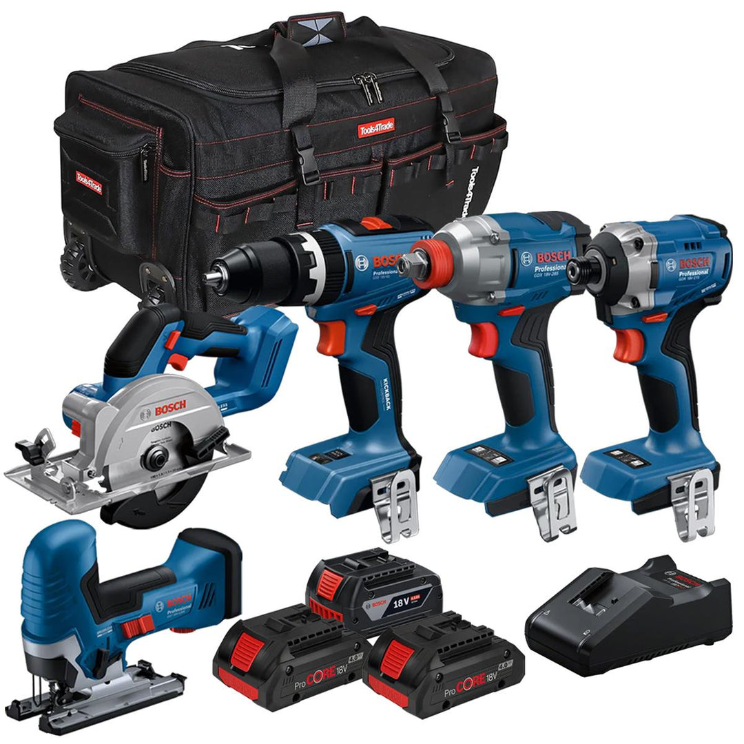 Bosch 18V 5 Piece Brushless Combo Tool Kit with 3 x Batteries & Charger T4TKIT-28132