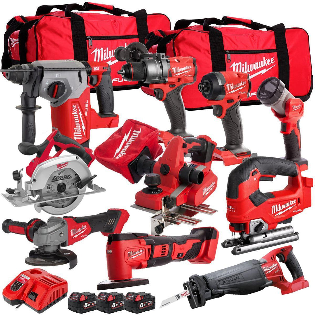 Milwaukee 18V 10 Piece Combo Kit with 3 x 5.0Ah Battery & Charger T4TKIT-32230