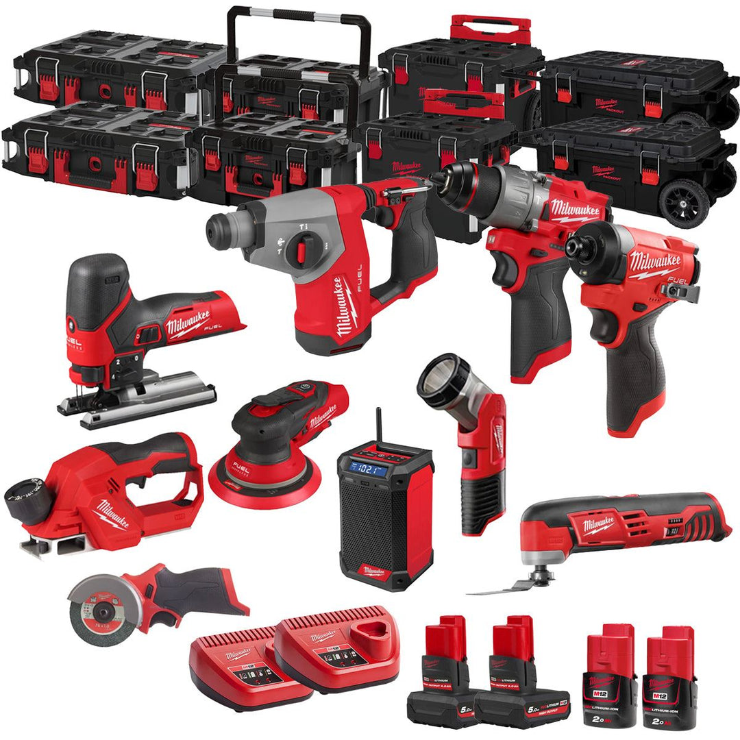 Milwaukee 12V 10 Piece Power Tool Kit with 4 x Batteries T4TKITM - 18486