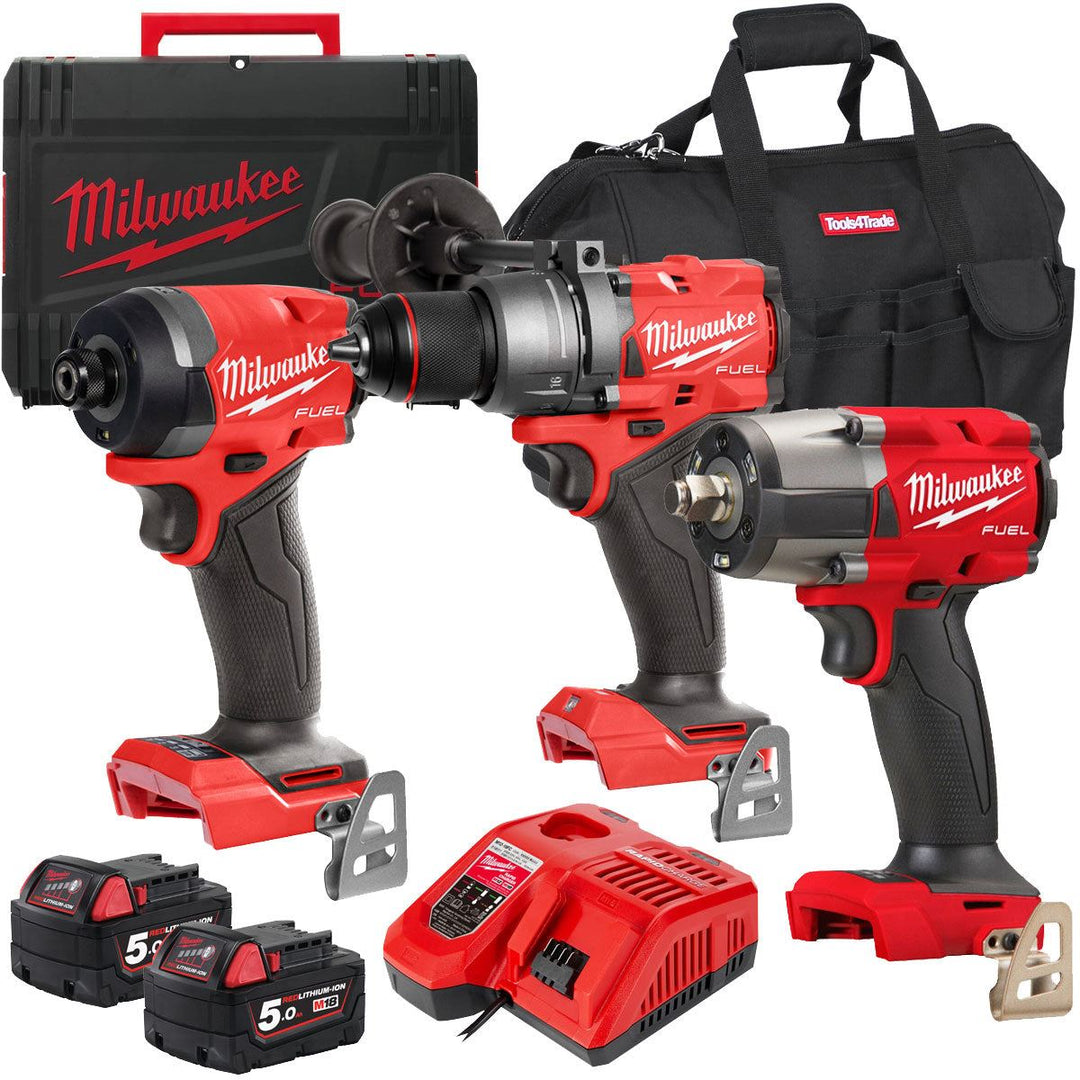 Milwaukee 18V Brushless 3 Piece Power Tool Kit with 2 x 5.0Ah Batteries T4TKITM-108