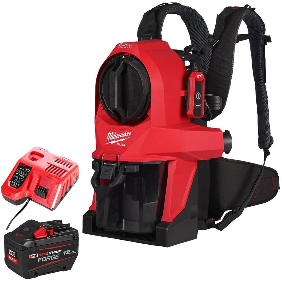 Milwaukee M18FBPV2-0 18V M18 Brushless Backpack Vacuum with 1 x 12.0Ah Battery & Charger
