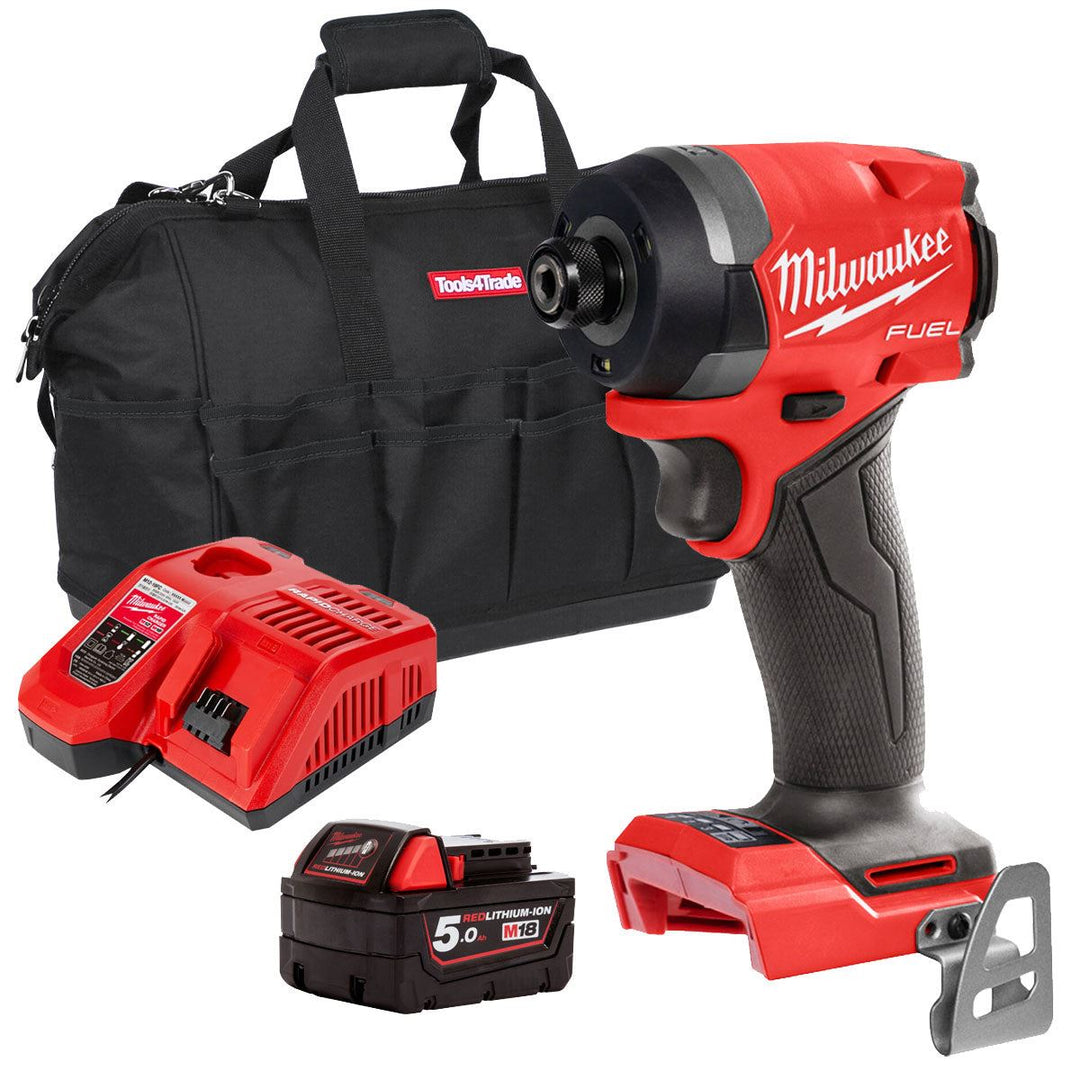 Milwaukee M18FID3-0 18V Fuel Brushless 1/4" Impact Driver with 1 x 5.0Ah Battery, Charger &amp; Bag