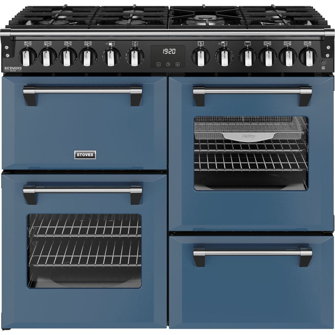 Stoves Richmond Deluxe 100DF 100cm wide Dual Fuel Range Cooker with Gas Hob - Twilight Blue
