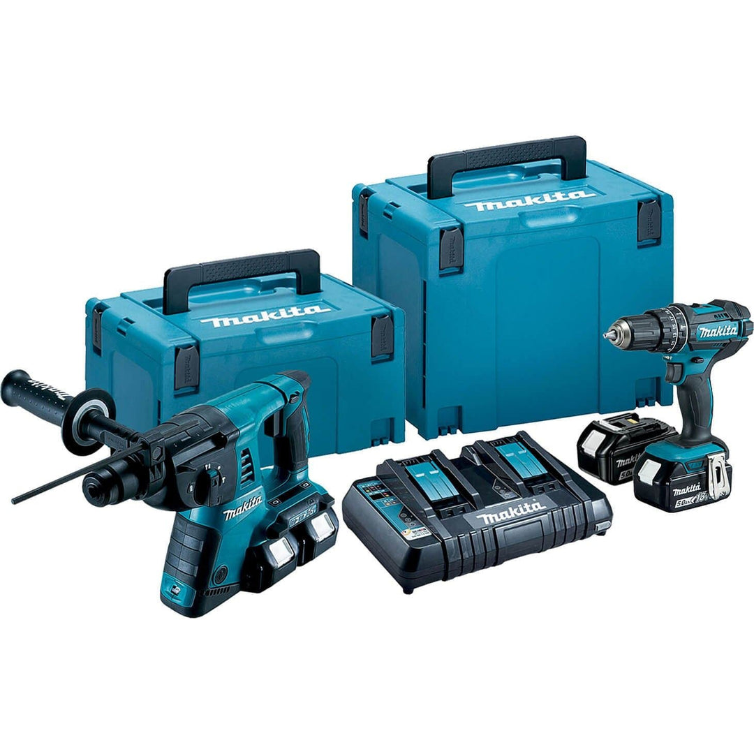 Makita DLX2137PTJ 18V LXT Combi Drill & Rotary Hammer Drill With 4 x 5.0Ah Batteries, Charger In Case