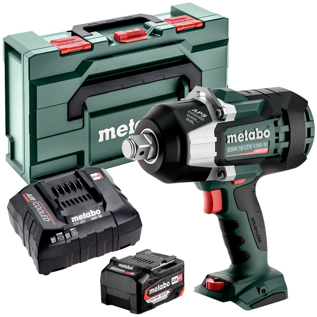 Metabo SSW 18 LTX 1750 BL 18V Brushless 3/4" Impact Wrench with 1 x 5.2Ah Battery Charger & Case