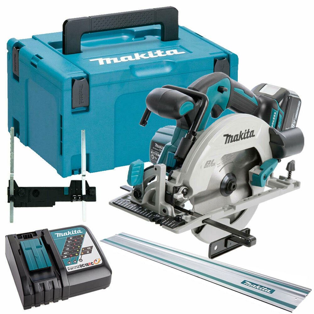 Makita DHS680Z 18V Brushless Circular Saw + 1 x 5.0Ah, Charger, Rail, Adapter &amp; Case