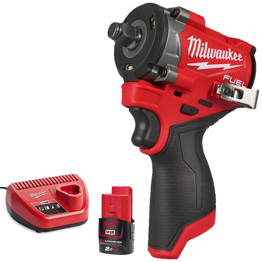 Milwaukee M12FCIWF12G3-0 12V Brushless 1/2" Compact Impact Wrench with 1 x 2.0Ah Battery &amp; Charger