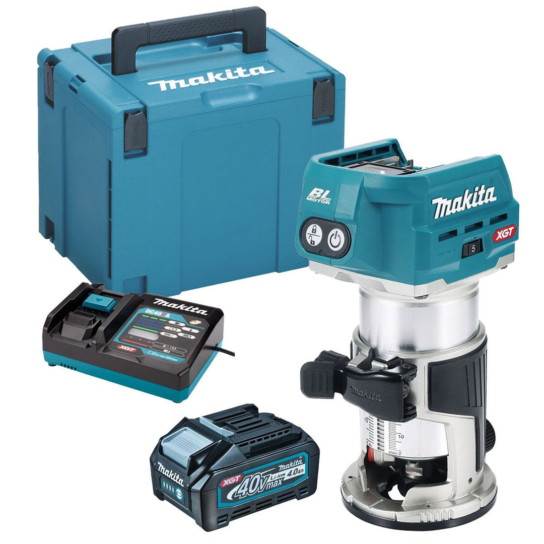 Makita RT001GZ20 40Vmax XGT Li-Ion Brushless Router Trimmer with 1 x 4.0Ah Battery Charger & Case