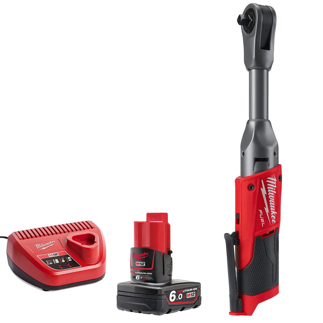 Milwaukee M12FIR38LR-0 12V Brushless Long Reach 3/8in Ratchet with 1 x 6.0Ah Battery & Charger