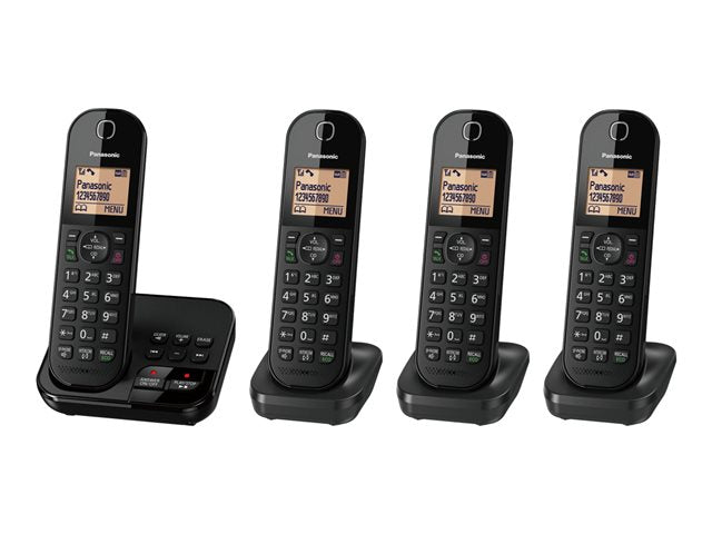 TieDex UK Panasonic KX-TGC424EB - cordless phone - answering system with caller ID/call waiting + 3 additional handsets - 3-way call capability