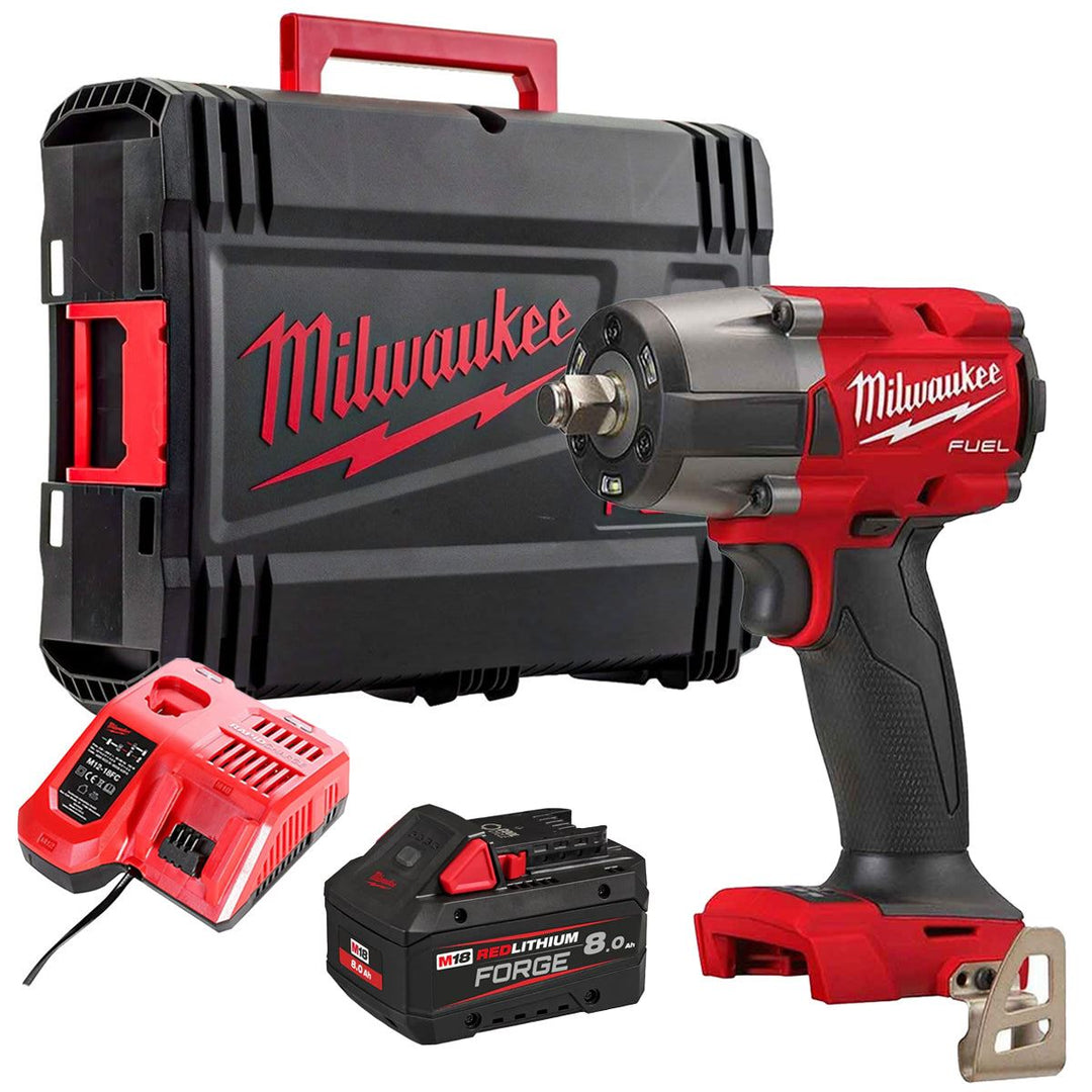Milwaukee M18FMTIW2F12-0X 18V Fuel Brushless 1/2" Impact Wrench with 1 x 8.0Ah Battery Charger &amp; Case