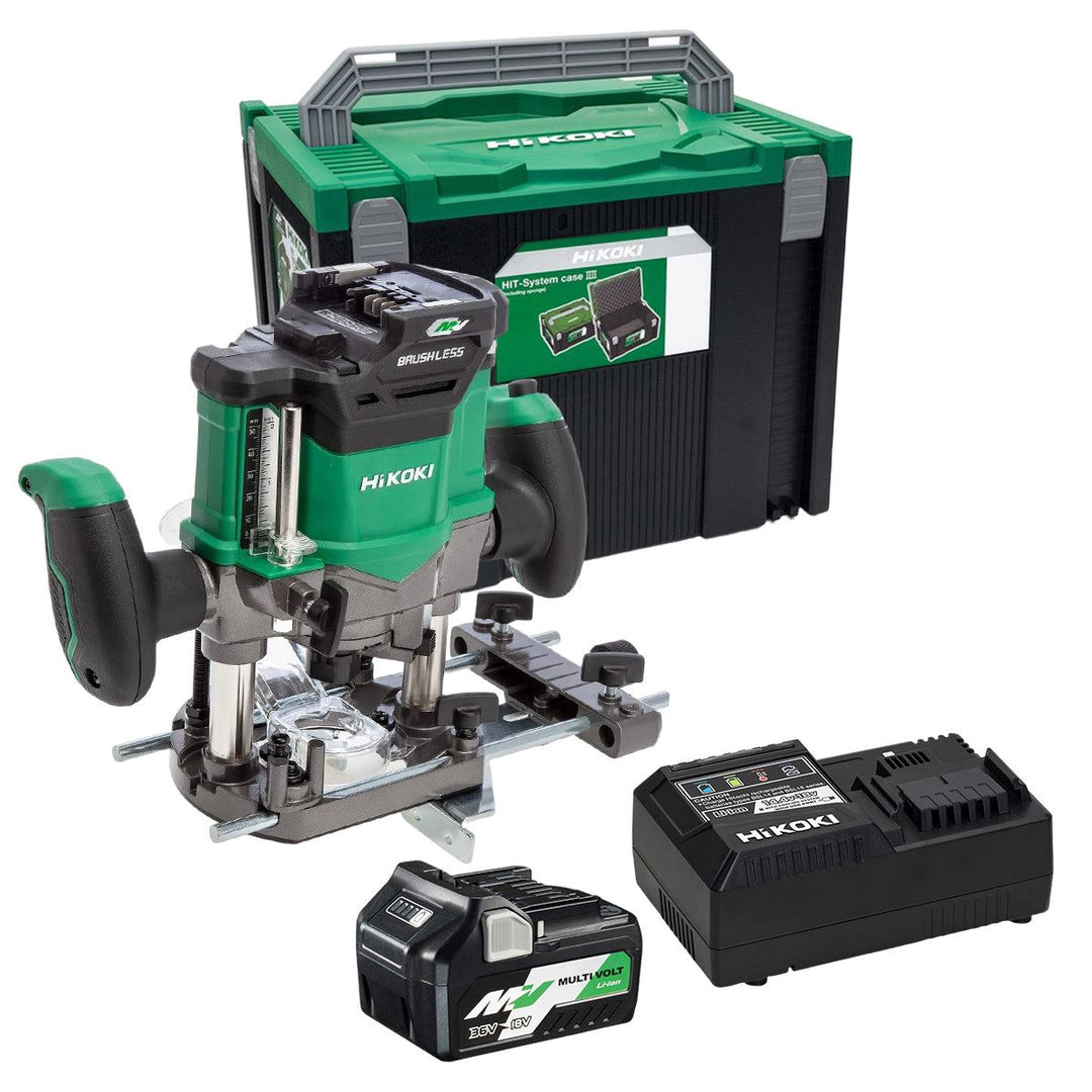 Hikoki M3612DAJ2Z 36V Brushless 1/2" Plunge Router with 1 x 2.5Ah/5.0Ah Battery Charger & Case