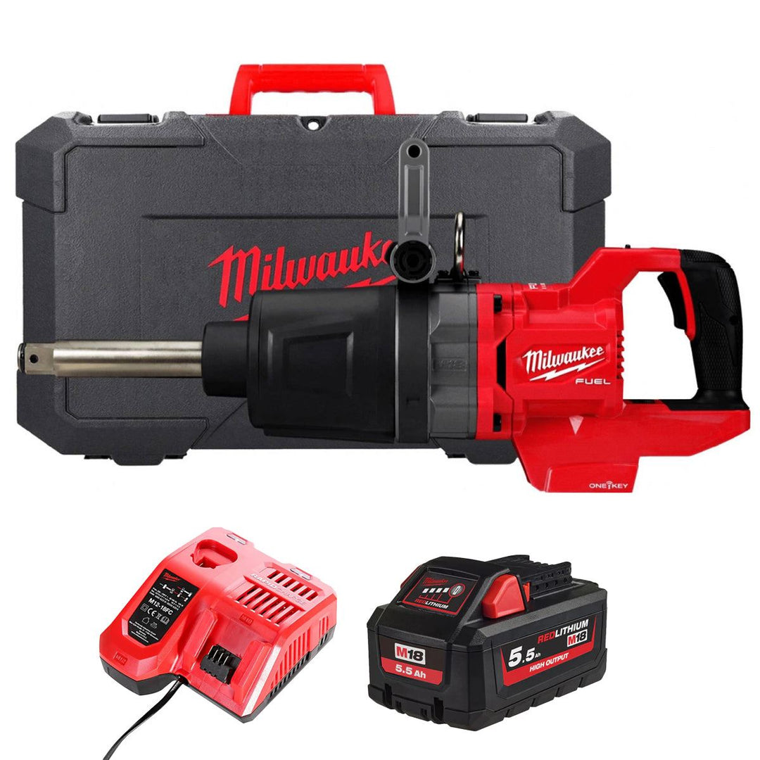 Milwaukee M18ONEFHIWF1D-0C 18V FUEL Brushless D-Handle 1" Impact Wrench with 1 x 5.5Ah Battery Charger & Case
