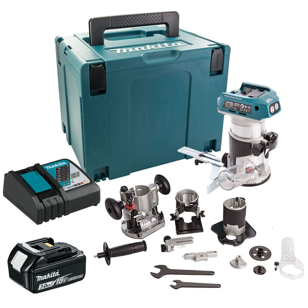 Makita DRT50ZJX3 18V LXT Brushless 1/4" Router Trimmer Body with 1 x 3.0Ah Battery Charger & Case