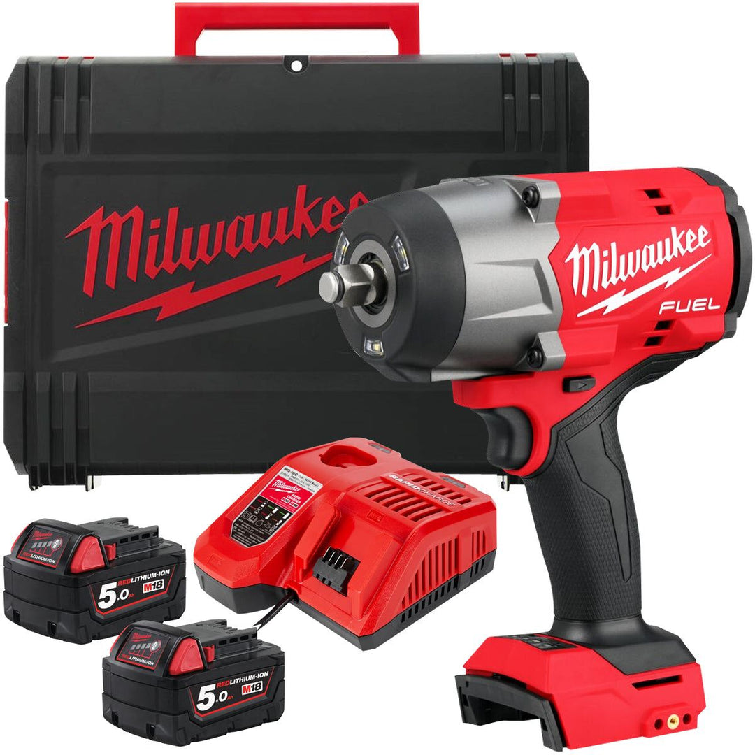 Milwaukee M18FHIW2F12-502X 18V Brushless 1/2" Impact Wrench with 2 x 5.0Ah Battery Charger &amp; Case 4933492784