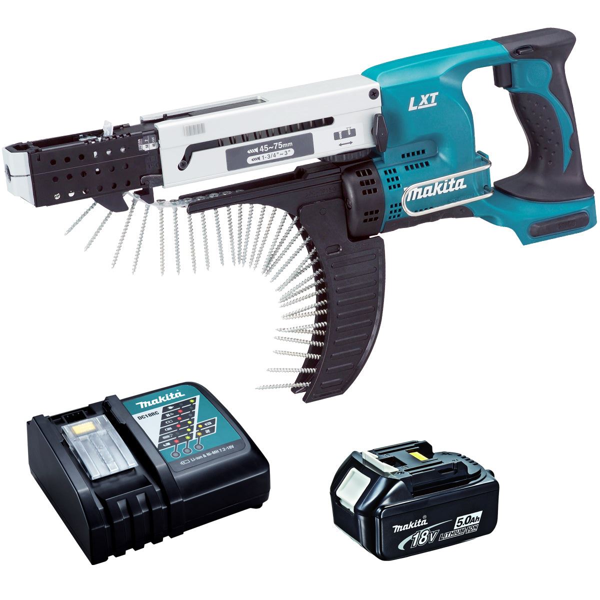 Makita DFR750Z 18V 45 – 75 mm Auto Feed Screwdriver With 1 x 5.0Ah Bat ...