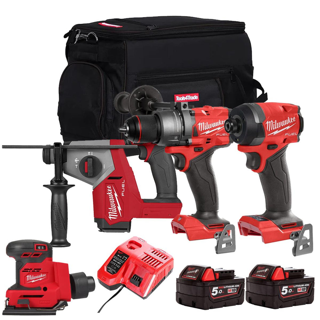 Milwaukee M18FPP12Z-502B 18V 4 Piece Power Tool Kit With 2 x 5.0Ah Batteries Charger & Bag
