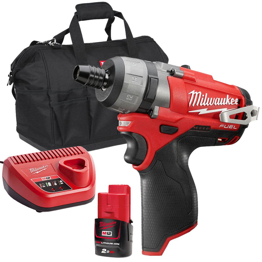 Milwaukee M12CD-0C 12V Fuel Brushless Sub Compact Driver with 1 x 2.0Ah Battery Charger &amp; Bag