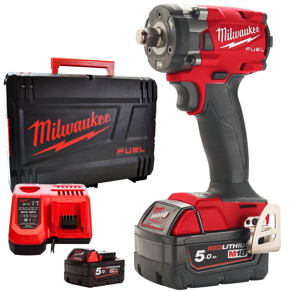 Milwaukee M18FIW2F38-502X 18V FUEL Friction Ring Impact Wrench 3/8" with 2 x 5.0AH Batteries &amp; Charger in Case 4933478652