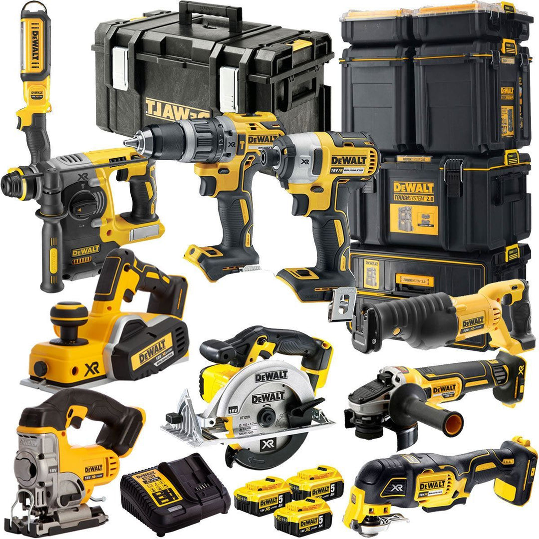 Dewalt DCKT4T10P6 18V XR 10 Piece Power Tool Kit with 3 x 5.0Ah Batteries & Toughsystem Box