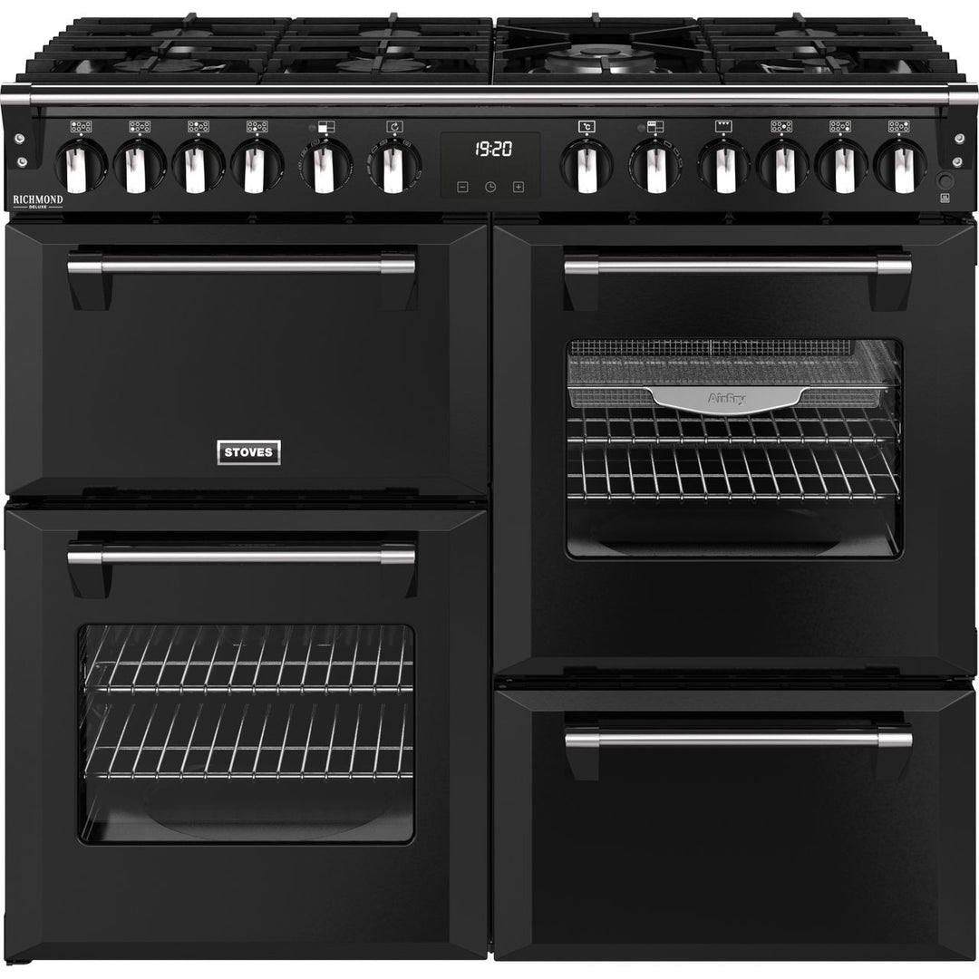 Stoves Richmond Deluxe 100cm wide Dual Fuel Range Cooker with Gas Hob - Black