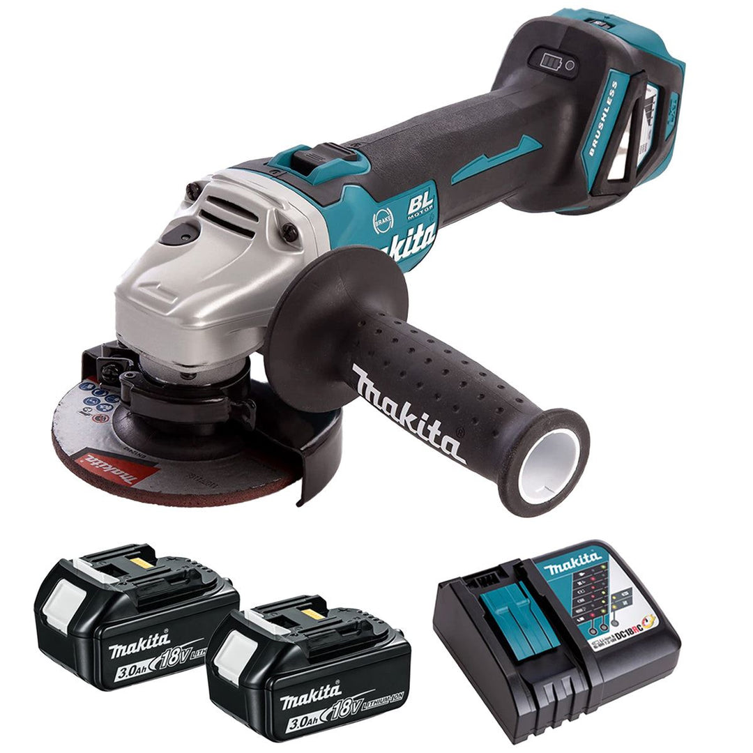 Makita DGA463Z 18V Brushless 115mm Angle Grinder with 2 x 3.0Ah Battery &amp; Charger