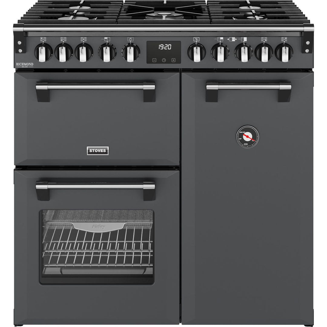 Stoves Richmond Deluxe 90DF 90cm wide Dual Fuel Range Cooker with Gas Hob - Anthracite
