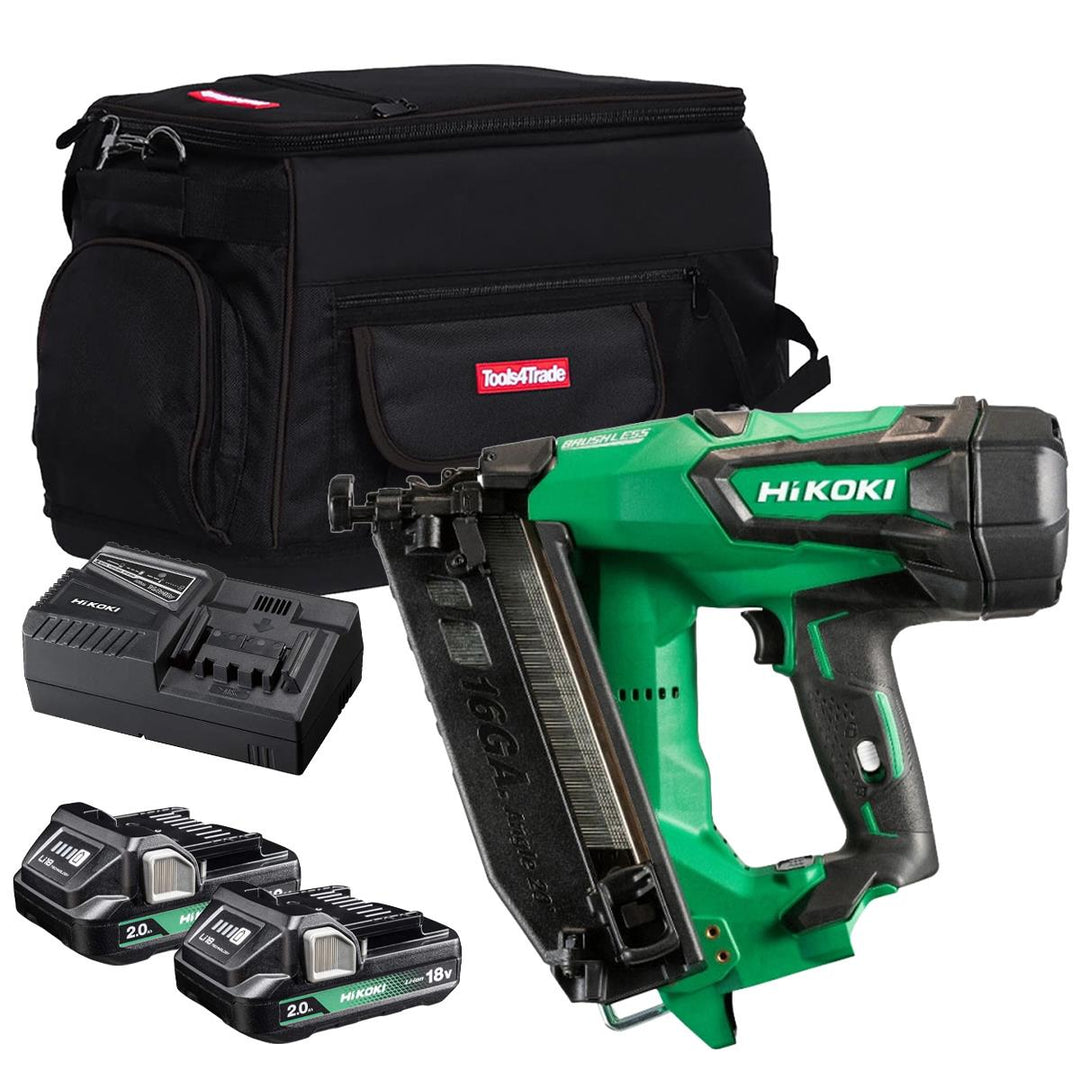 Hikoki NT1865DMBJ4Z 18V Brushless 16G Second Fix Angled Finish Nailer with 2 x 2.0Ah Battery, Charger & Bag