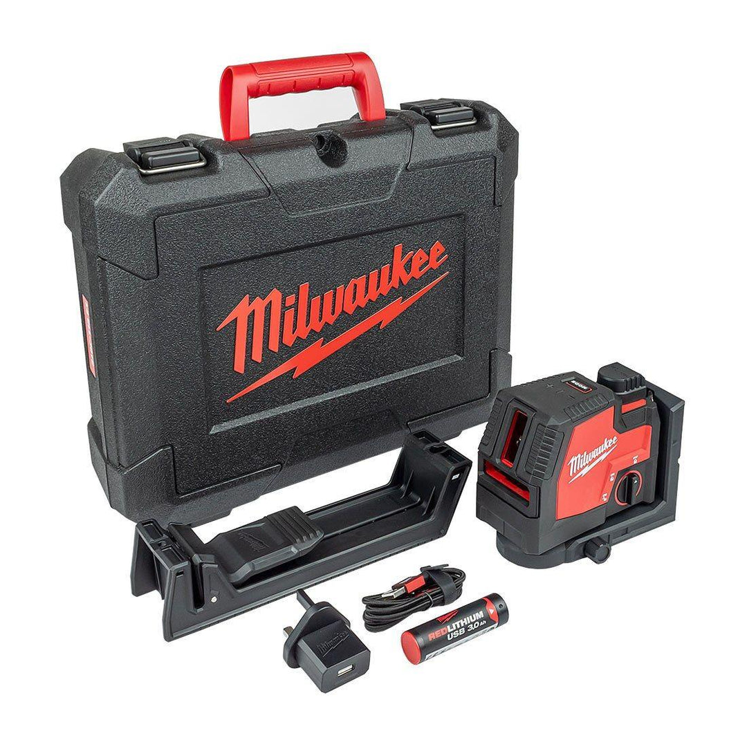 Milwaukee L4CLL-301C 4V USB Rechargeable Green Cross Line Laser with 1 x 3.0Ah Battery & Case 4933478243